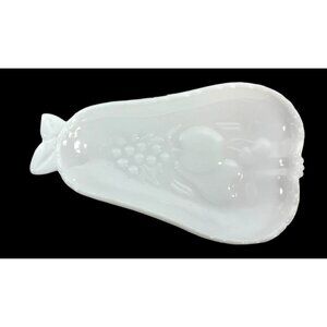 Vtg White‎ Milk Glass Pear Shaped Spoon Rest Trinket Candy Dish 9x5 Grannycore